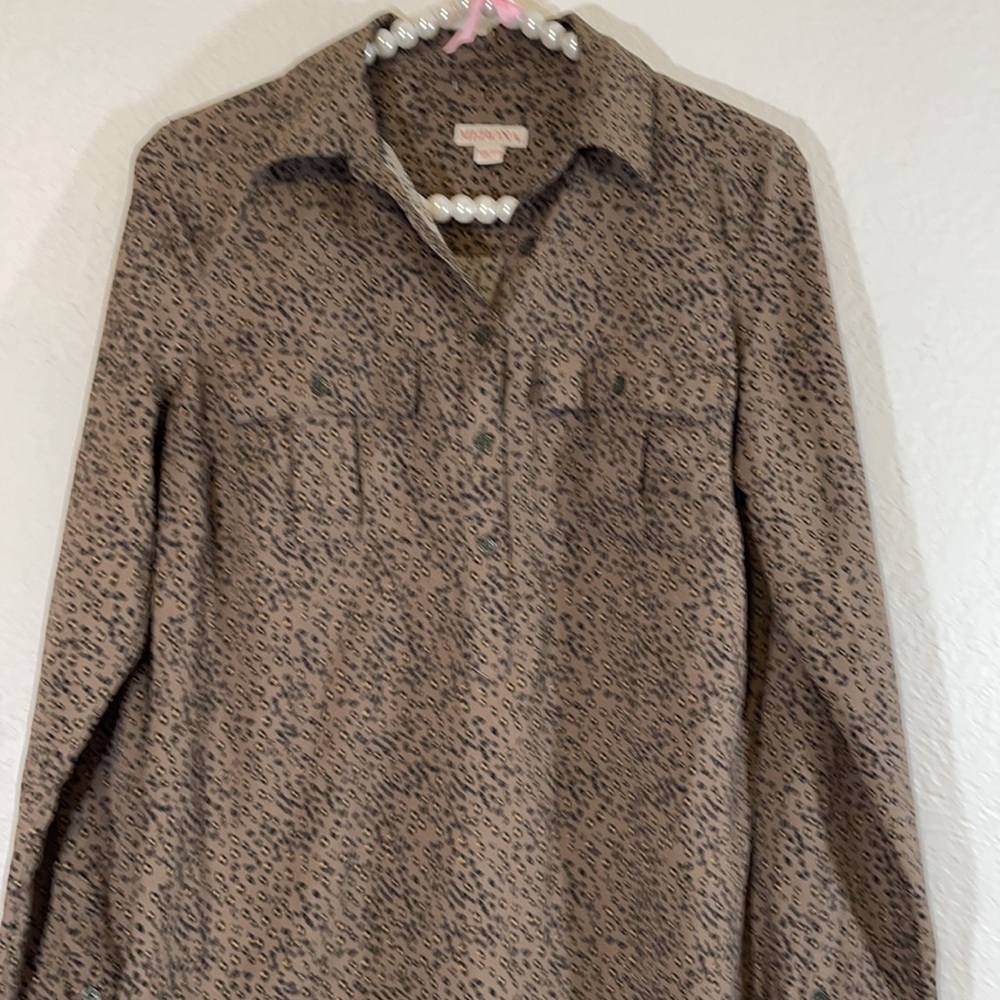 MERONA Animal Print Button Down Long Sleeve Blouse - Picture 2 of 5